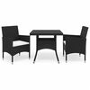 vidaXL 3 Piece Garden Dining Set Poly Rattan and Tempered Glass Black