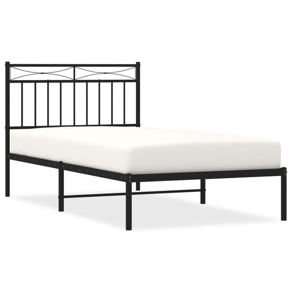 vidaXL Metal Bed Frame without Mattress with Headboard Black 100x190cm