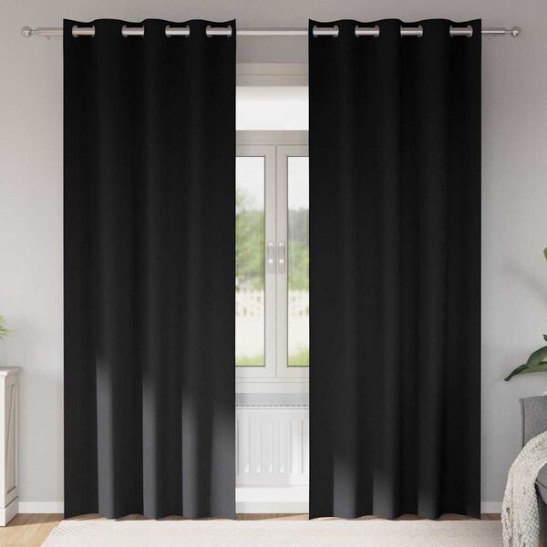 vidaXL Blackout Curtains with Rings 2 pcs Black 225 x 140 cm Polyester