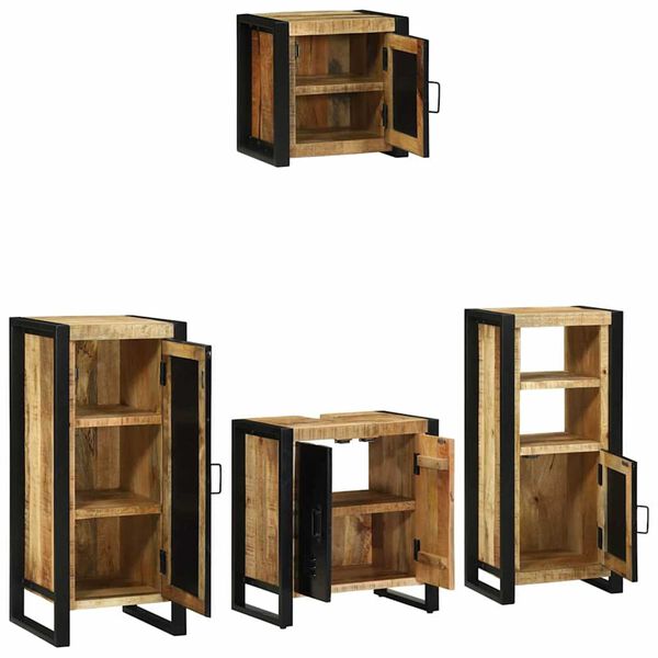 vidaXL Bathroom Furniture Set with Shelf 4 pcs Brown Solid Mango Wood