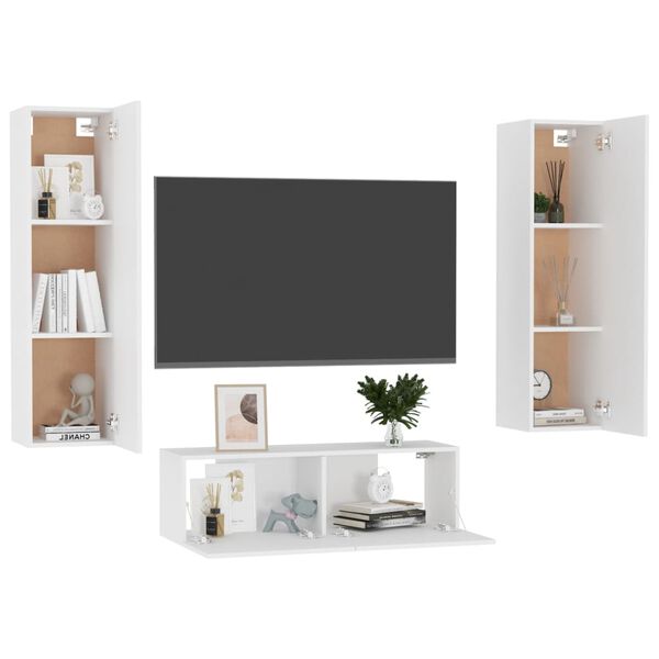 vidaXL 3 Piece TV Cabinet Set White Engineered Wood