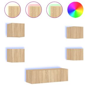vidaXL 5 Piece TV Wall Cabinets with LED Lights Sonoma Oak