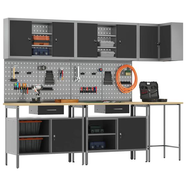 vidaXL Work Cabinet Set with Drawer with Shelf 10 pcs Black and Grey