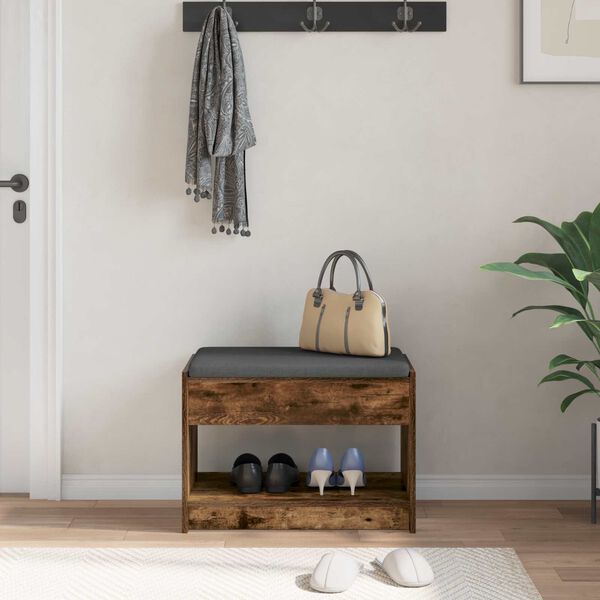 vidaXL Hall Bench with Cushion with Shelf Smoked Oak 63 x 38 x 45 cm