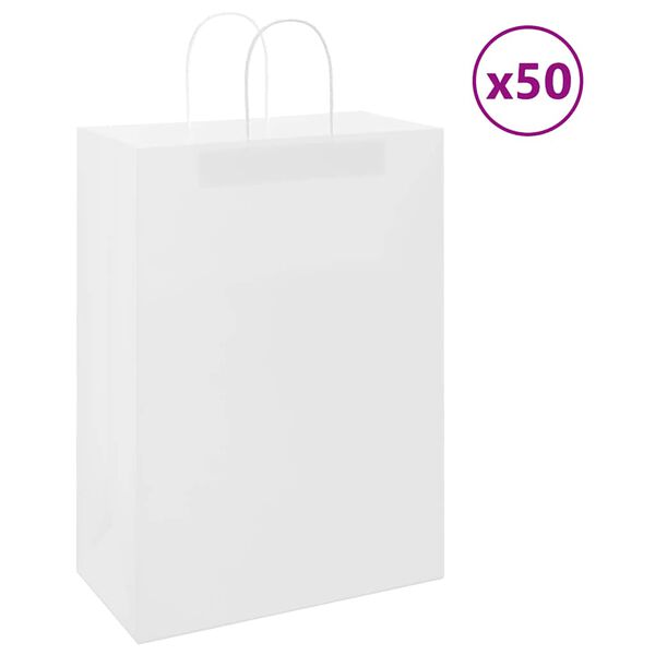 vidaXL Paper Bags 50 pcs with Handles White 32x17x44 cm