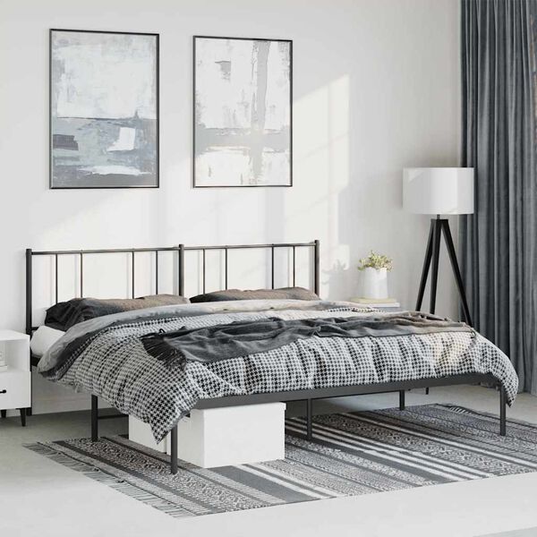 vidaXL Metal Bed Frame without Mattress with Headboard Black 183x213cm