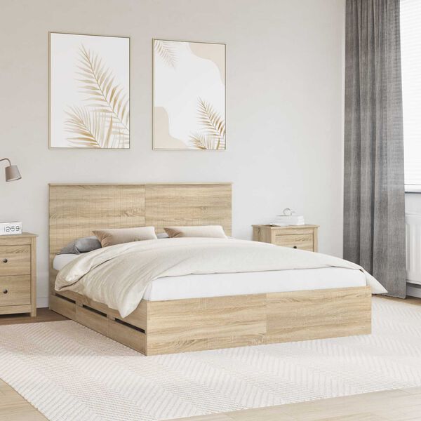 vidaXL Bed Frame with Drawer Sonoma Oak 160 x 200 cm Engineer Wood