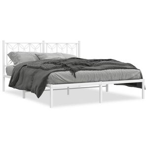 vidaXL Metal Bed Frame without Mattress with Headboard White 150x200cm