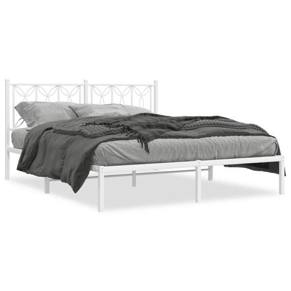 vidaXL Metal Bed Frame without Mattress with Headboard White 150x200cm