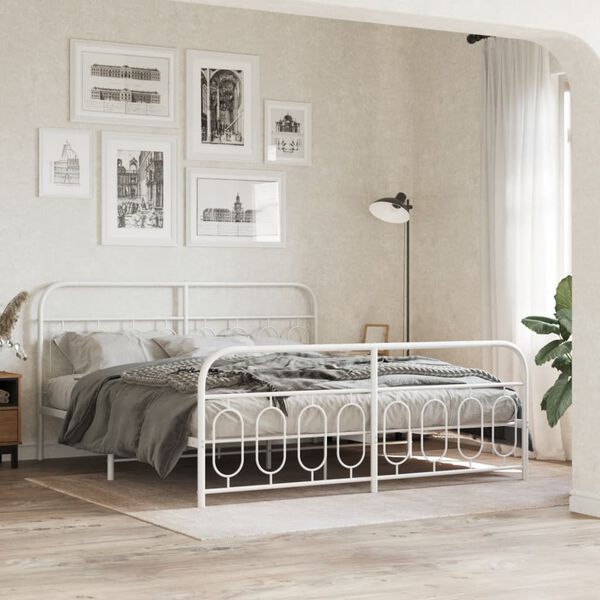 vidaXL Metal Bed Frame without Mattress with Footboard White 180x200cm