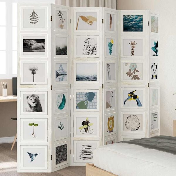 vidaXL Room Divider 6 Panels White Solid Wood Paulownia