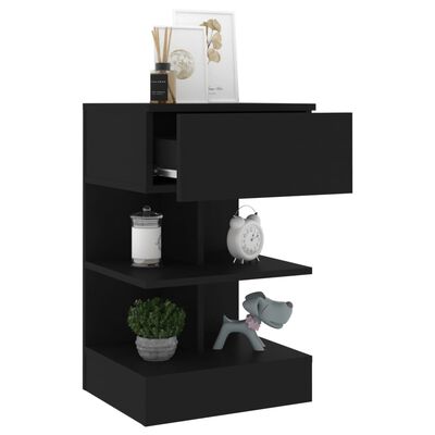 vidaXL Bedside Cabinet Black 40x35x65 cm Engineered Wood