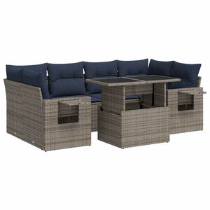 vidaXL 7 Piece Garden Sofa Set with Cushions Grey Poly Rattan