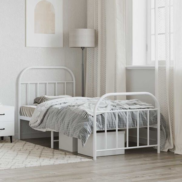 vidaXL Metal Bed Frame without Mattress with Footboard White 90x190cm