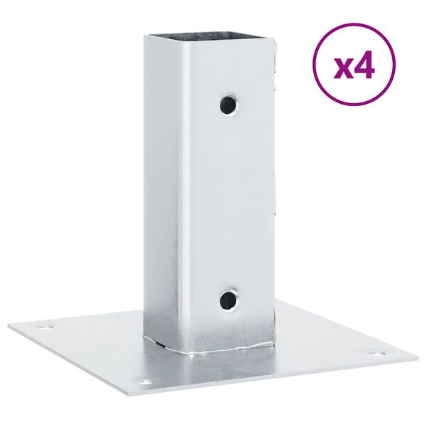 vidaXL Post Bases Square 4 pcs Silver 51x51 mm Galvanised Steel