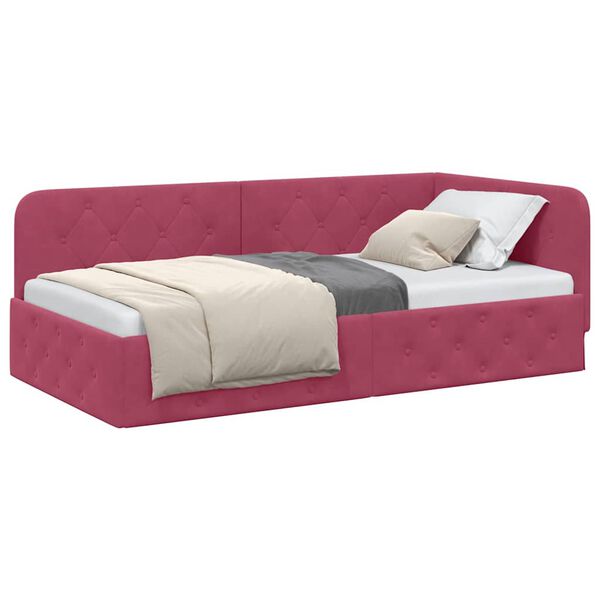 vidaXL Corner Bed Frame with Headboard Wine Red 90 x 200 cm Velvet