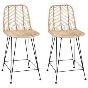vidaXL Bar Chair 2 pcs Natural 44.5 x 54.5 x 97.5 cm Rattan and Iron