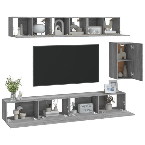 vidaXL 6 Piece TV Cabinet Set Grey Sonoma Engineered Wood