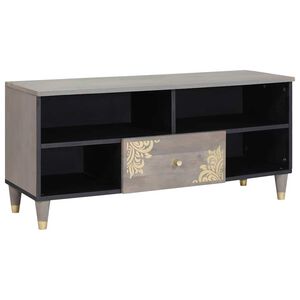vidaXL TV Cabinet with Drawer Grey 100 x 33 x 46 cm Solid Mango Wood