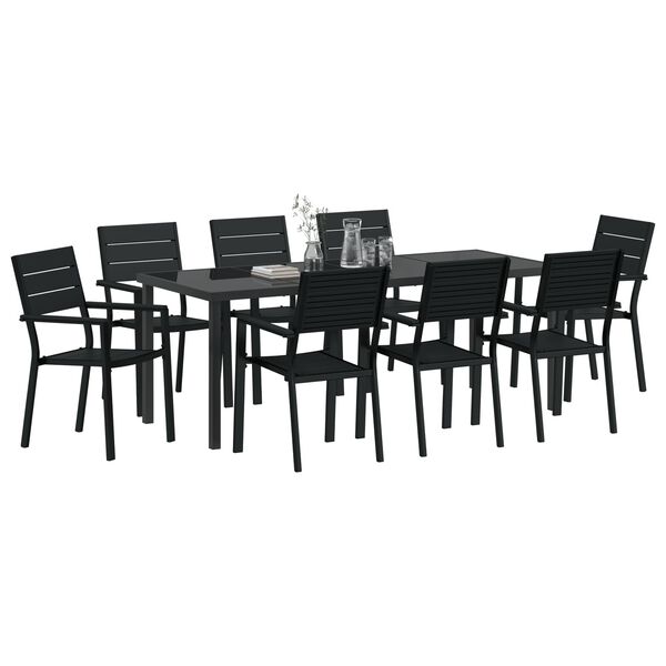 vidaXL Garden Dining Set 9 pcs Black Powder-Coated Steel