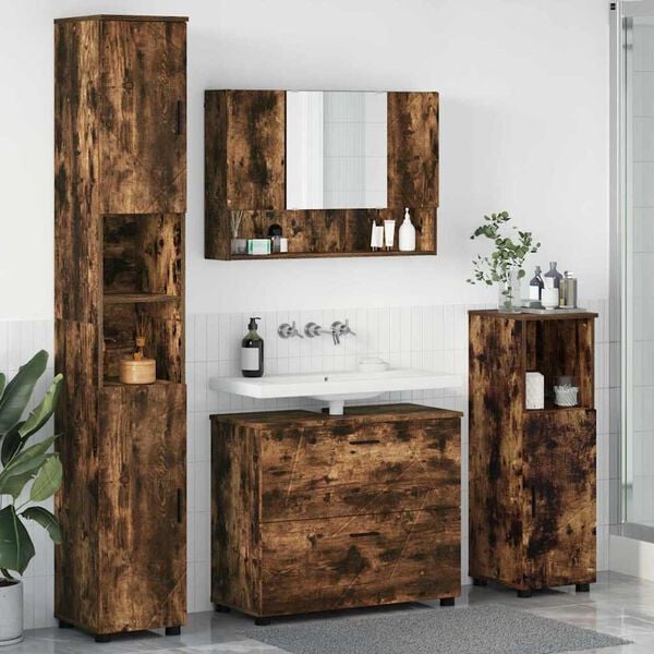 vidaXL Bathroom Furniture Set with Drawer with Shelf 4 pcs Smoked Oak