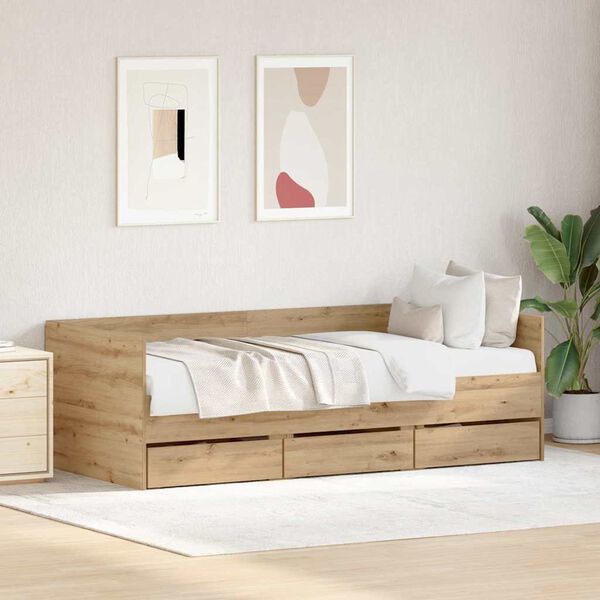 vidaXL Daybed Frame with Drawers with Drawer Artisan oak 90 x 190 cm