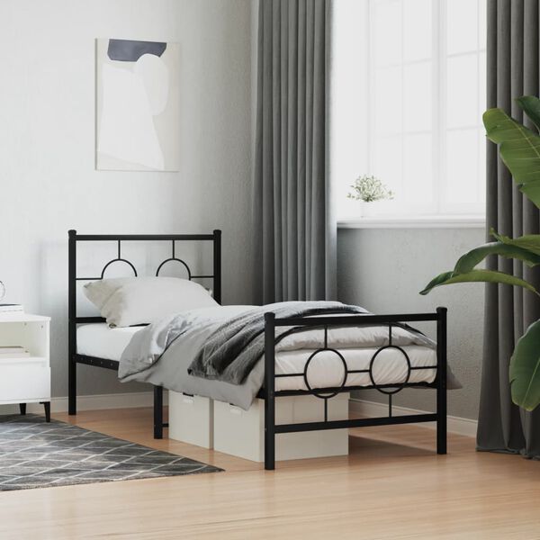 vidaXL Metal Bed Frame without Mattress with Footboard Black 80x200cm