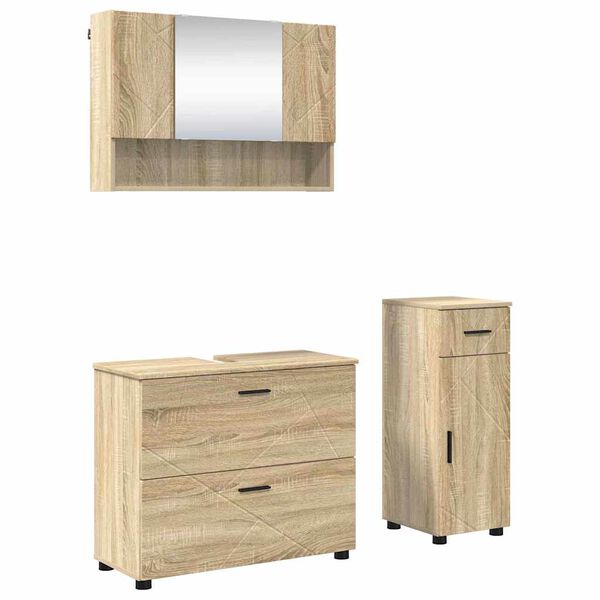 vidaXL Bathroom Furniture Set with Drawer with Shelf 3 pcs Sonoma Oak