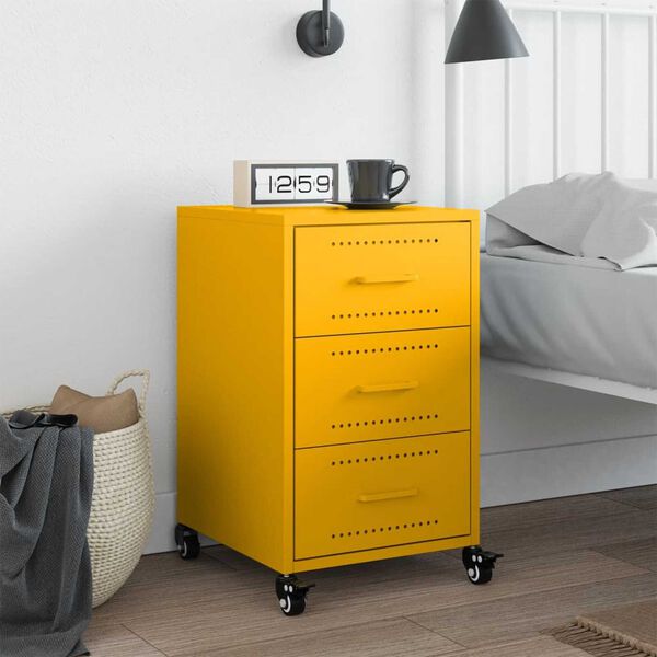 vidaXL Bedside Cabinet Mustard Yellow 36x39x59 cm Steel