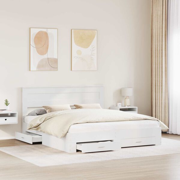 vidaXL Bed Frame with Headboard White 180 x 200 cm Engineered Wood