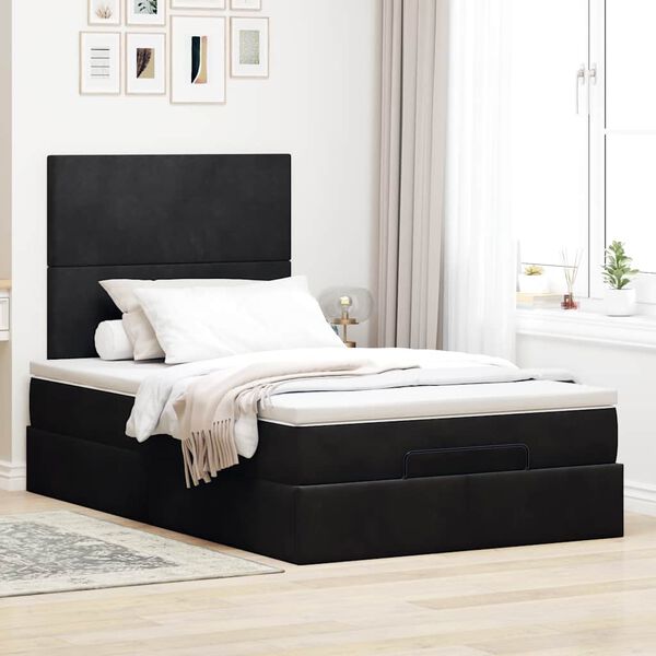 vidaXL Ottoman Bed with Mattresses Black 120x200cm Velvet