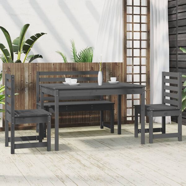 vidaXL 4 Piece Garden Dining Set Grey Solid Wood Pine