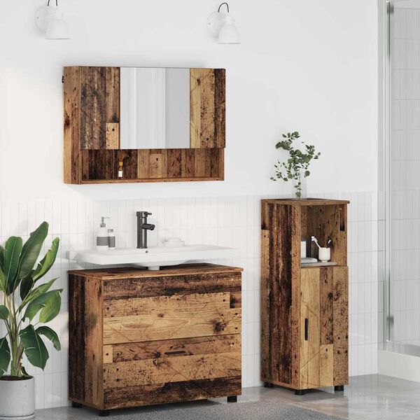 vidaXL Bathroom Furniture Set 3 pcs Old Wood Engineered Wood and Metal
