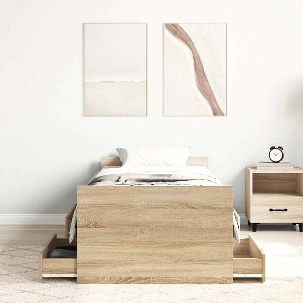 vidaXL Bed Frame without Mattress Sonoma Oak 75x190 cm Small Single