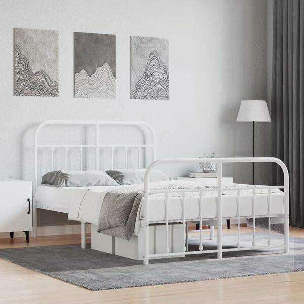 vidaXL Metal Bed Frame without Mattress with Footboard White 120x190cm