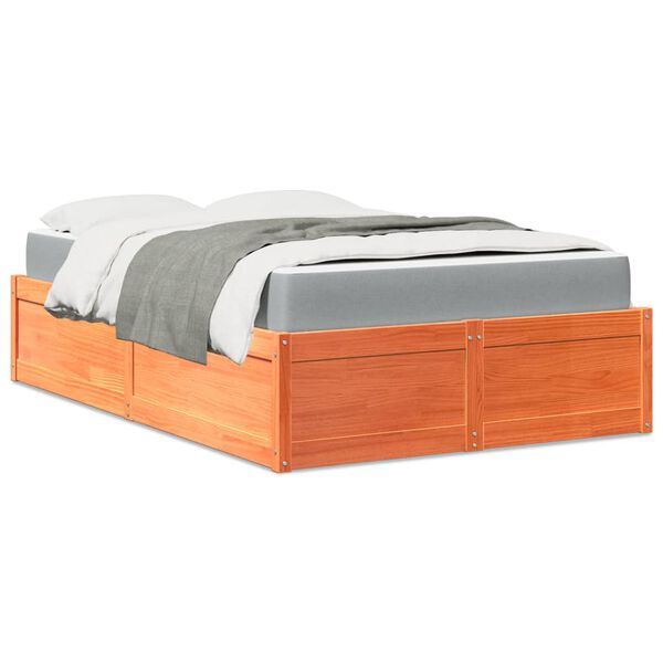 vidaXL Bed with Mattress Wax Brown 140x190 cm Solid Wood Pine