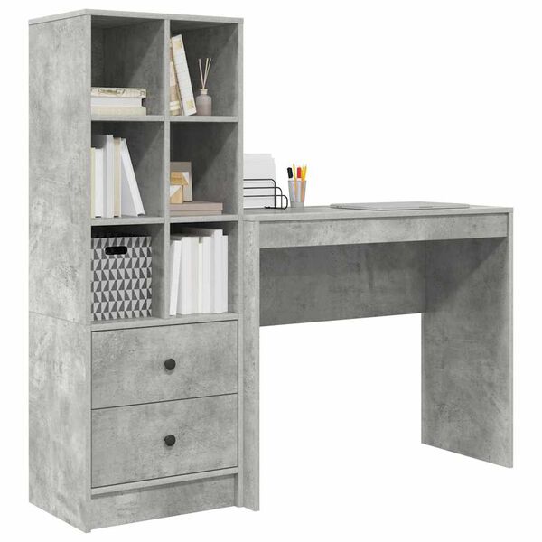 vidaXL Desk with Drawer 2 pcs Concrete Grey