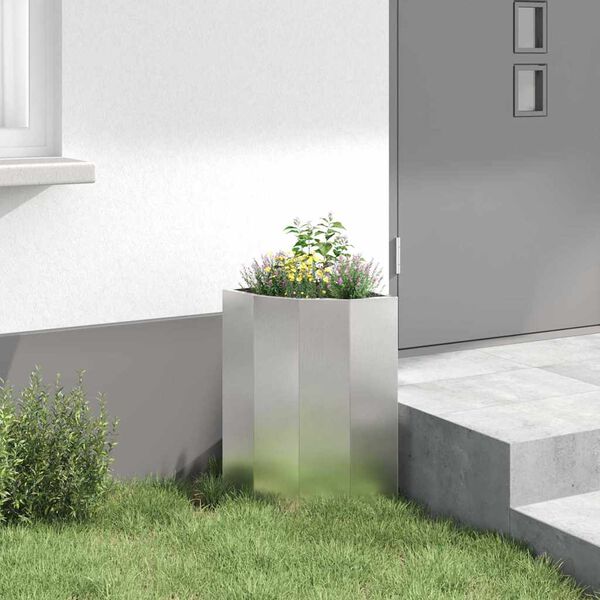 vidaXL Corner Planter Silver 30 x 30 x 50 cm Stainless steel