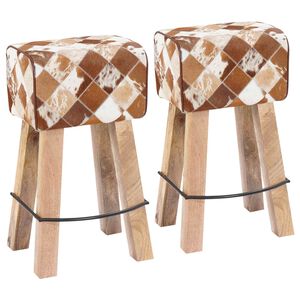 vidaXL Bar Stool 2 pcs Brown Patchwork 44 x 33 x 74 cm Real Leather