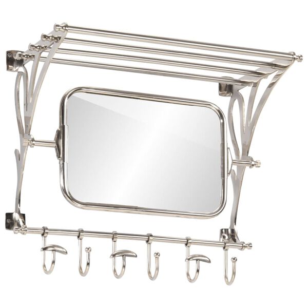 vidaXL Luggage Rack with Coat Hangers & Mirror Wall Mounted Aluminium