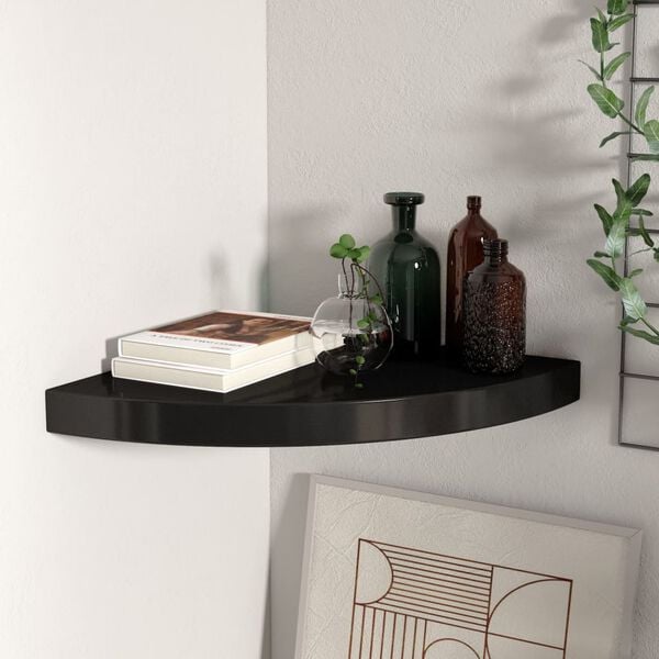 vidaXL Floating Corner Shelf Black 35x35x3.8 cm MDF