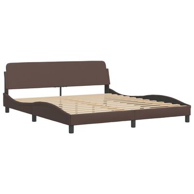 vidaXL Bed Frame with LED Lights Brown 180x200 cm Super King Faux Leather