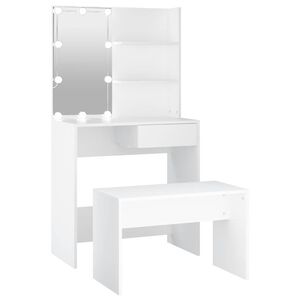 vidaXL Dressing Table Set with LED White Engineered Wood