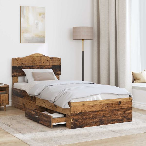 vidaXL Bed Frame with Headboard Old Wood 90 x 200 cm Engineered Wood