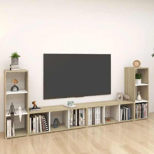 vidaXL TV Cabinets 4 pcs White and Sonoma Oak 107x35x37 cm Engineered Wood