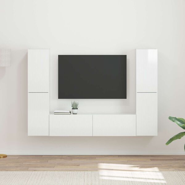 vidaXL TV Cabinet Set 6 pcs High Gloss White Engineered Wood