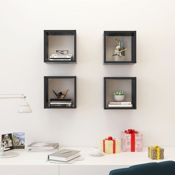 vidaXL Wall Cube Shelves 4 pcs Grey 26x15x26 cm