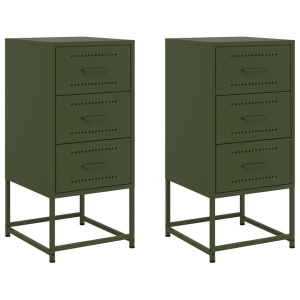 vidaXL Bedside Cabinets 2 pcs Olive Green 36x39x78 cm Steel