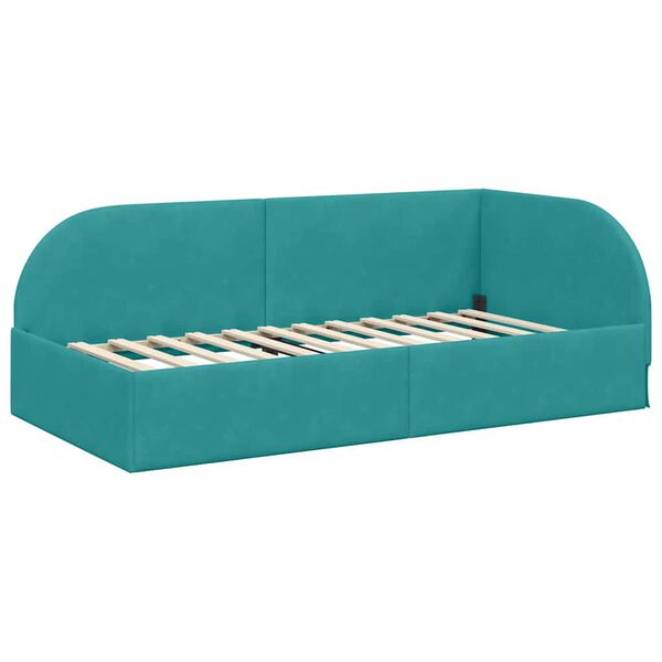 vidaXL Corner Bed Frame with Headboard Turquoise 90 cm x 190 cm Velvet