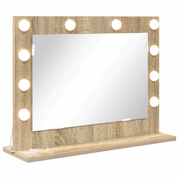 vidaXL Vanity Mirror with LED Strip Lights Sonoma Oak 60 x 45 x 18 cm